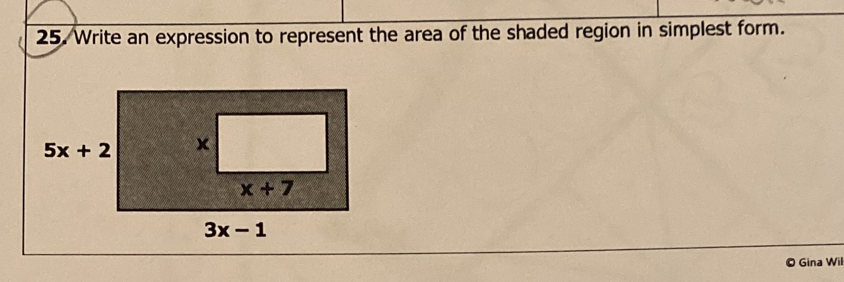 25. Write an expression to represent the area of