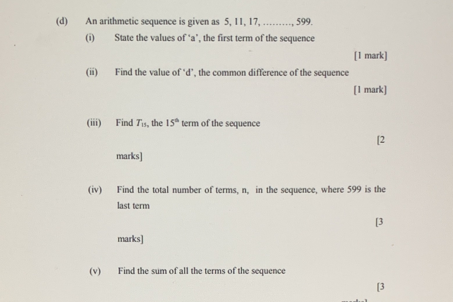 Please assist thanks (d) An arithmetic sequence