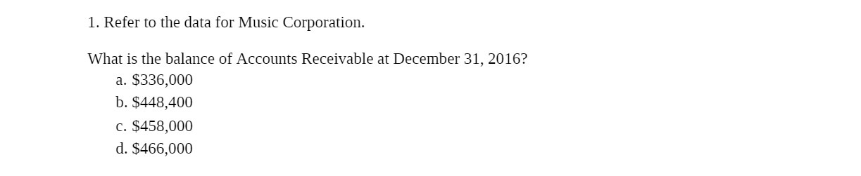 1. Refer to the data for Music Corporation. What