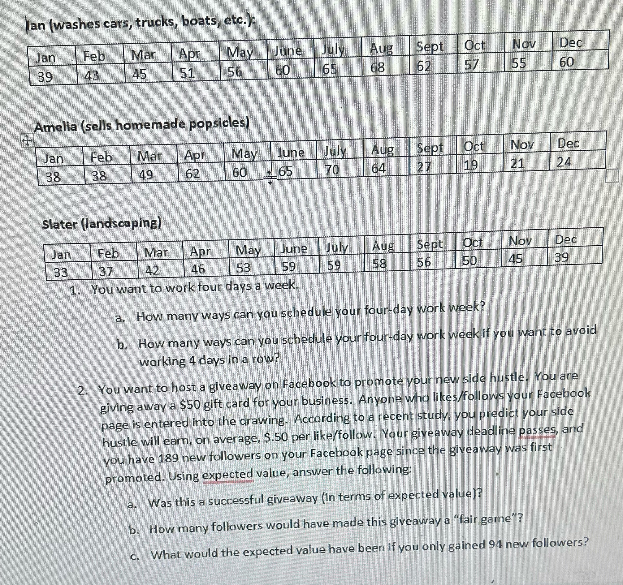 Jan (washes cars, trucks, boats, etc.): Jan Feb