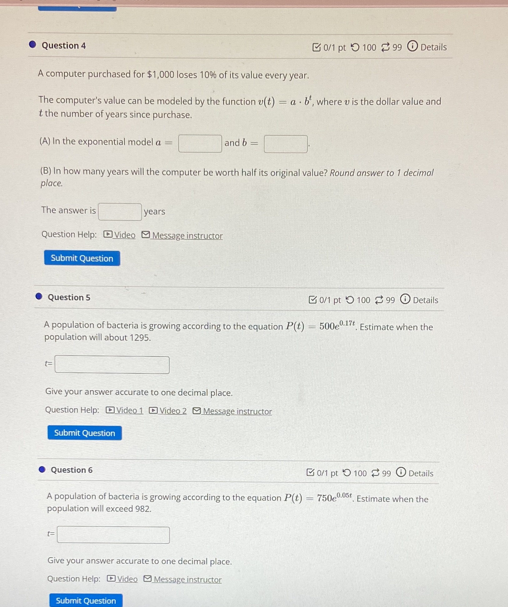 No explanation needed, just answers Question 4