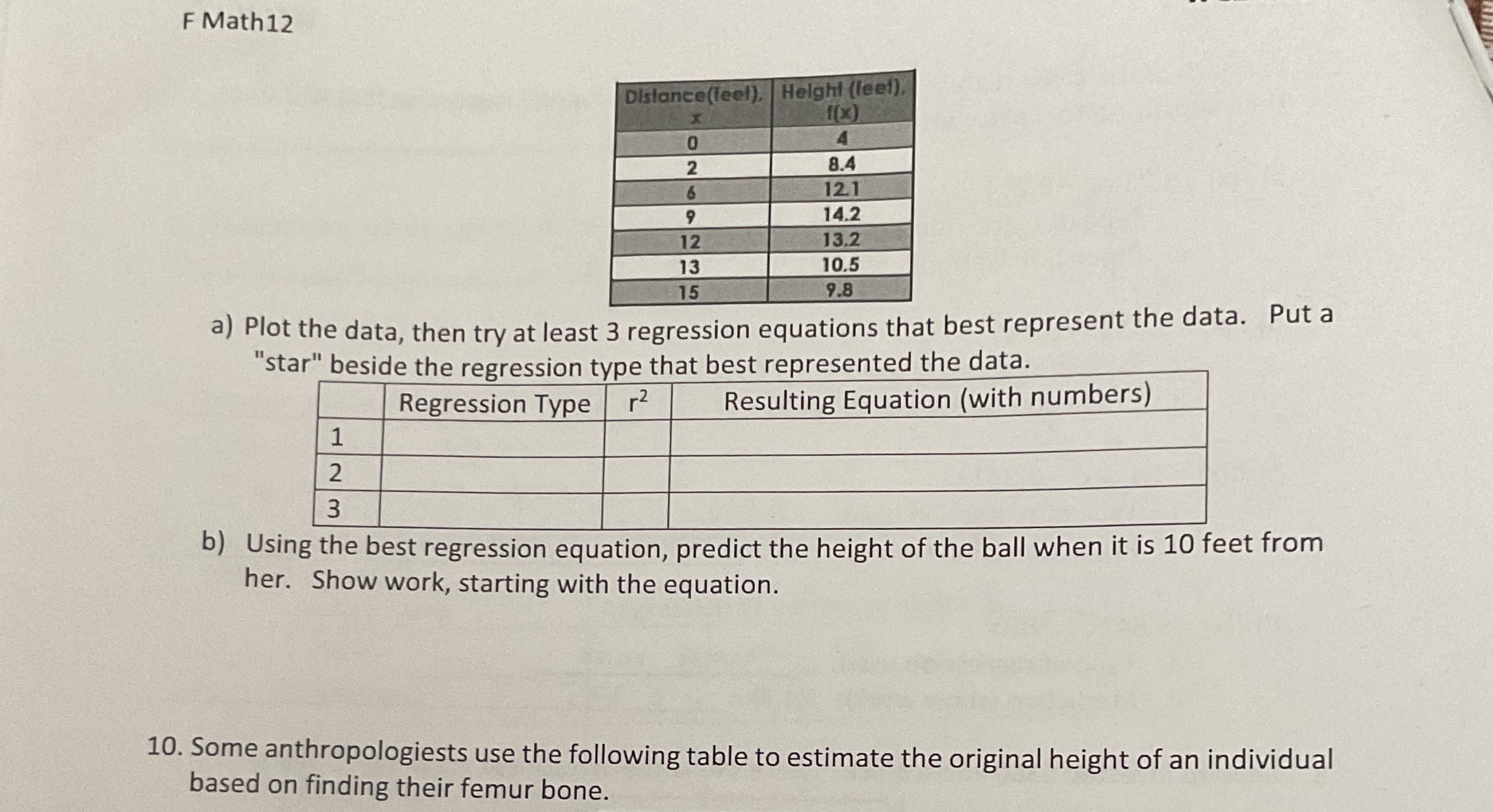 F Math 12 Distance(feel). | Height (lee!), X 1(x)