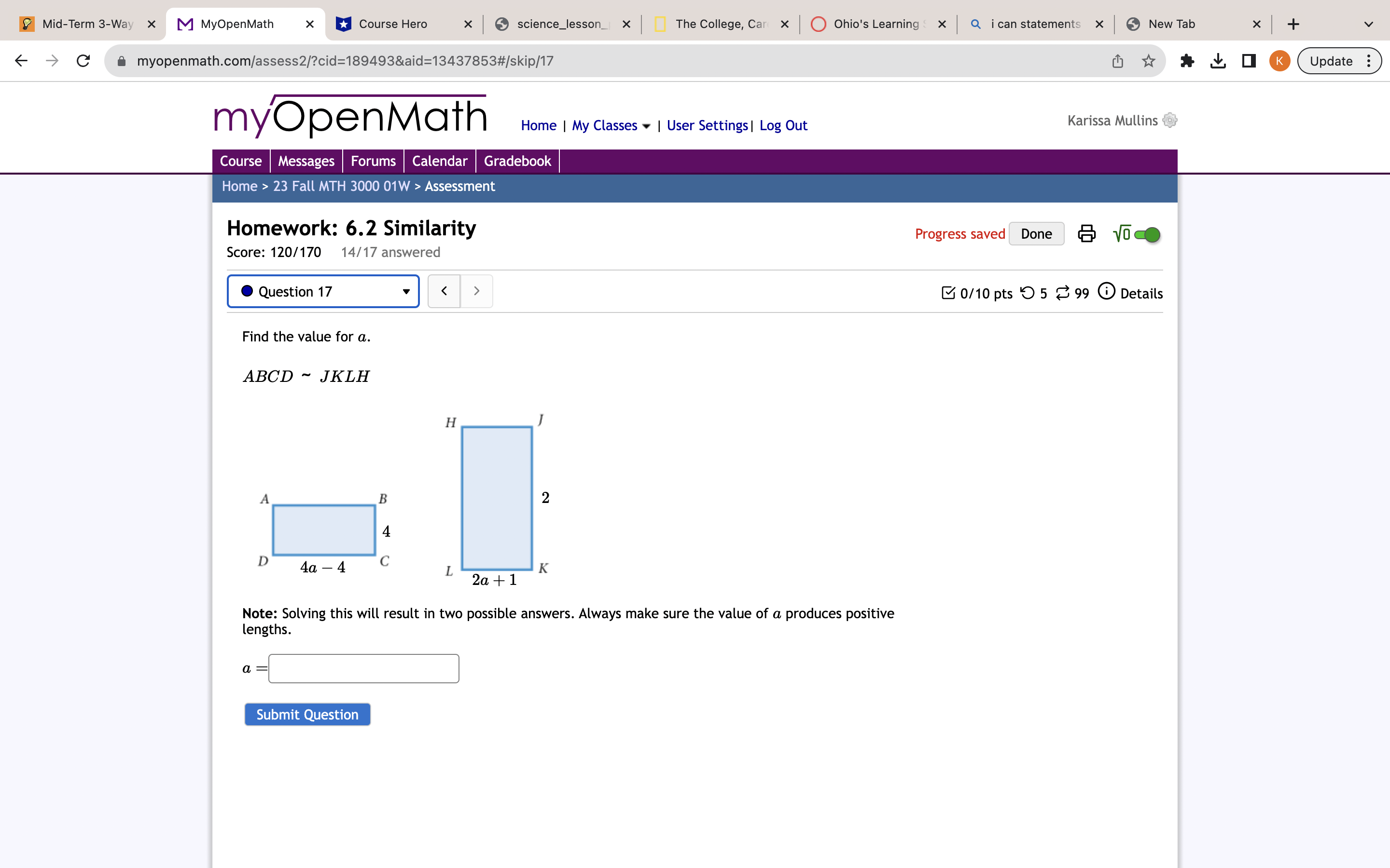 Mid-Term 3-Way x M MyOpenMath x Course Hero x