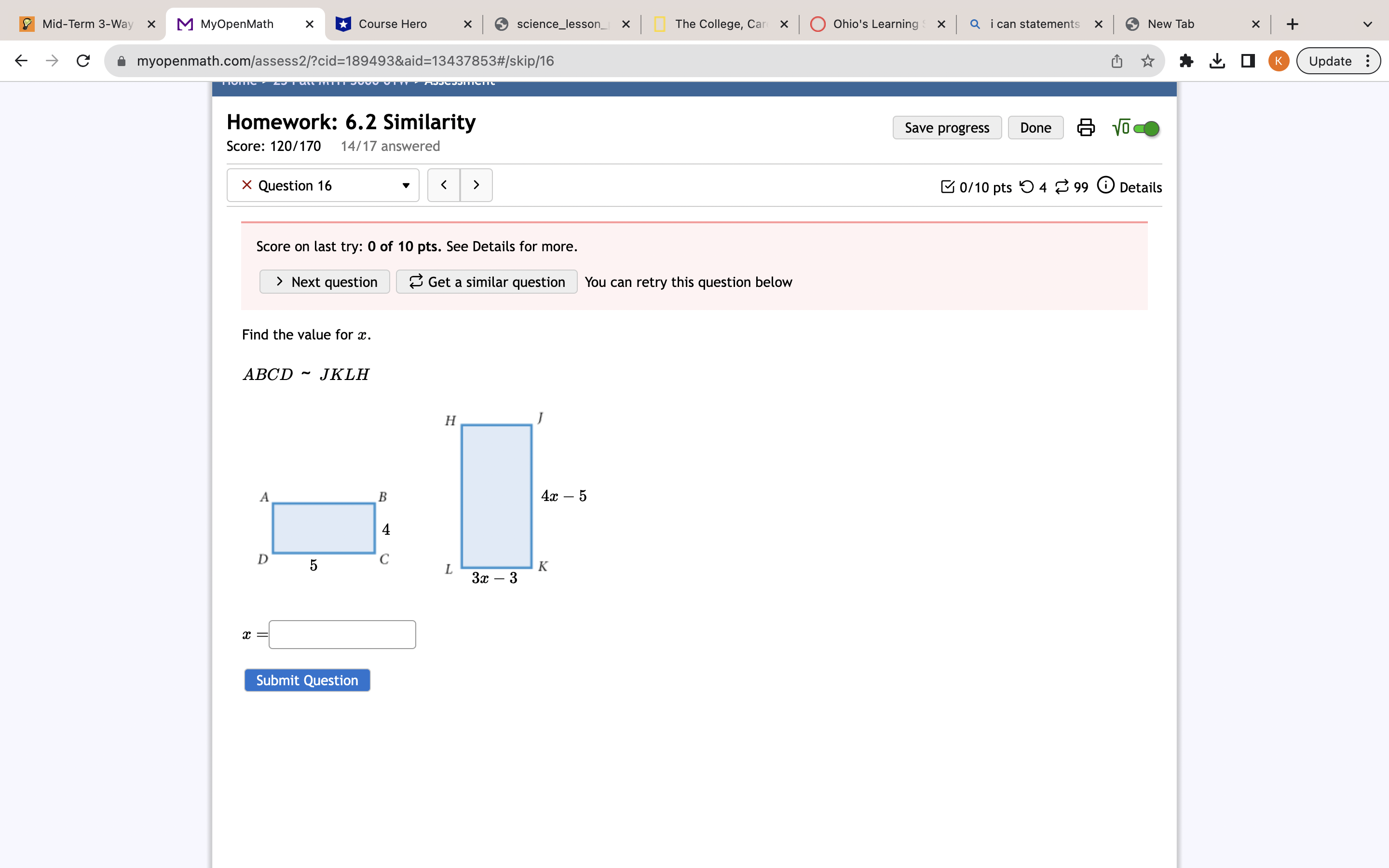 Mid-Term 3-Way x M MyOpenMath x Course Hero x