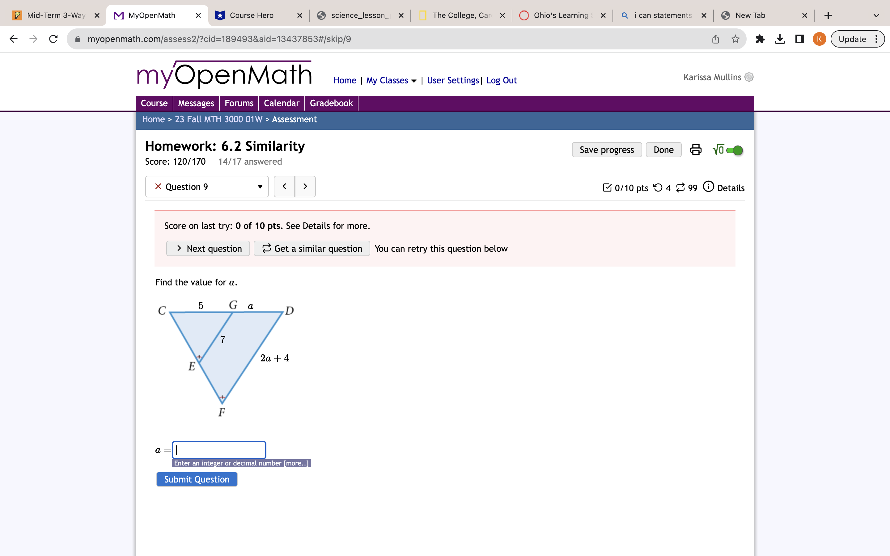 Mid-Term 3-Way x M MyOpenMath x Course Hero x