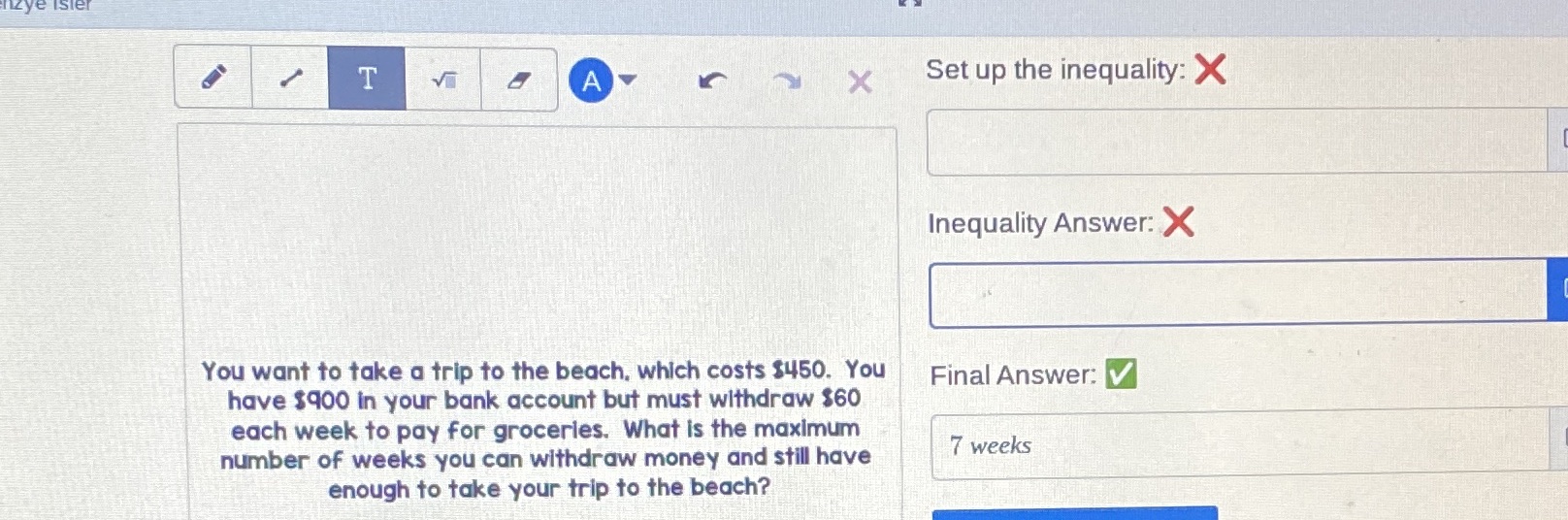 T Vii A F X Set up the inequality: X Inequality