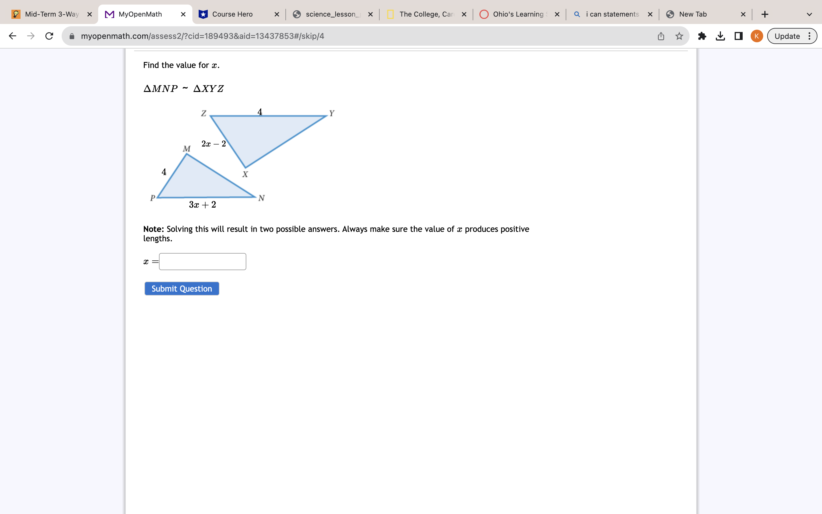 Mid-Term 3-Way x M MyOpenMath x Course Hero x