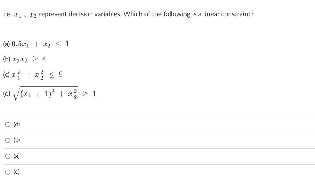 (a) Let x1 , 22 represent decision variables.