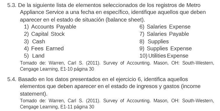5.3. De la siguiente lista de elementos