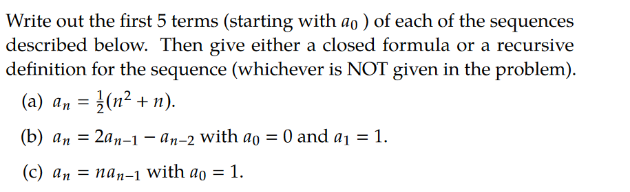 Find the closed formula for each of the following