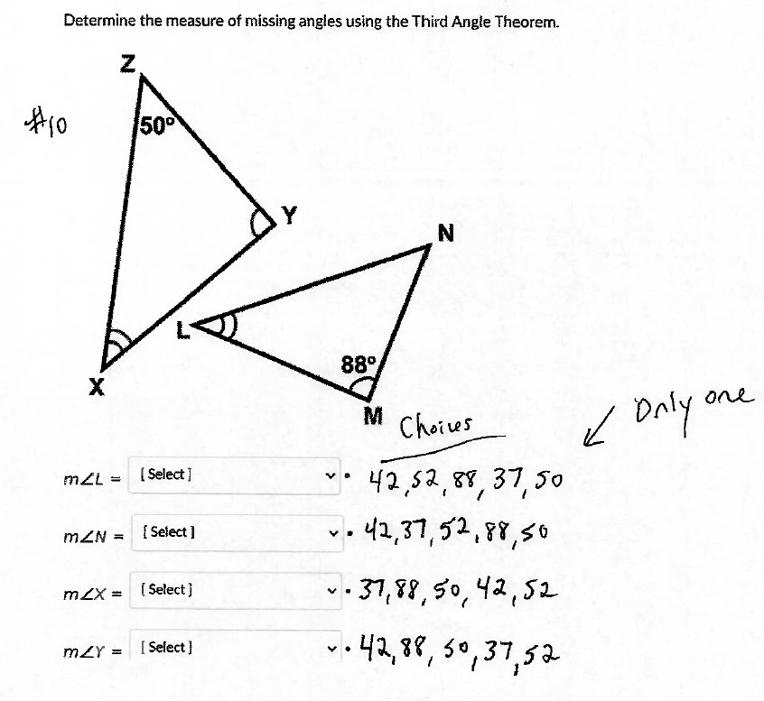 Determine the measure of missing angles using the