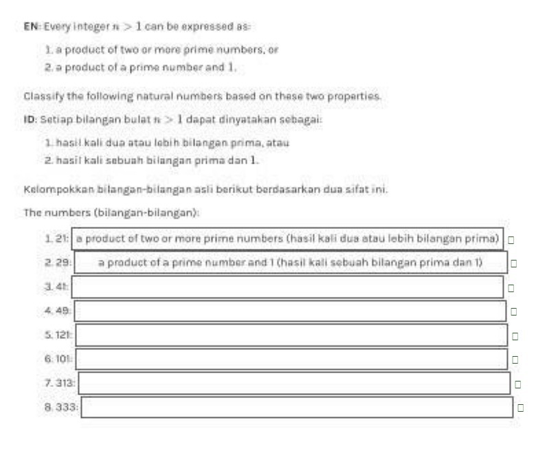 EN: Every integer n > 1 can be expressed as 1. a