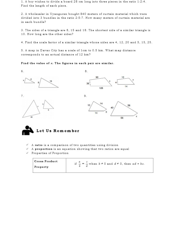 1. A boy wishes to divide a board 28 om long into