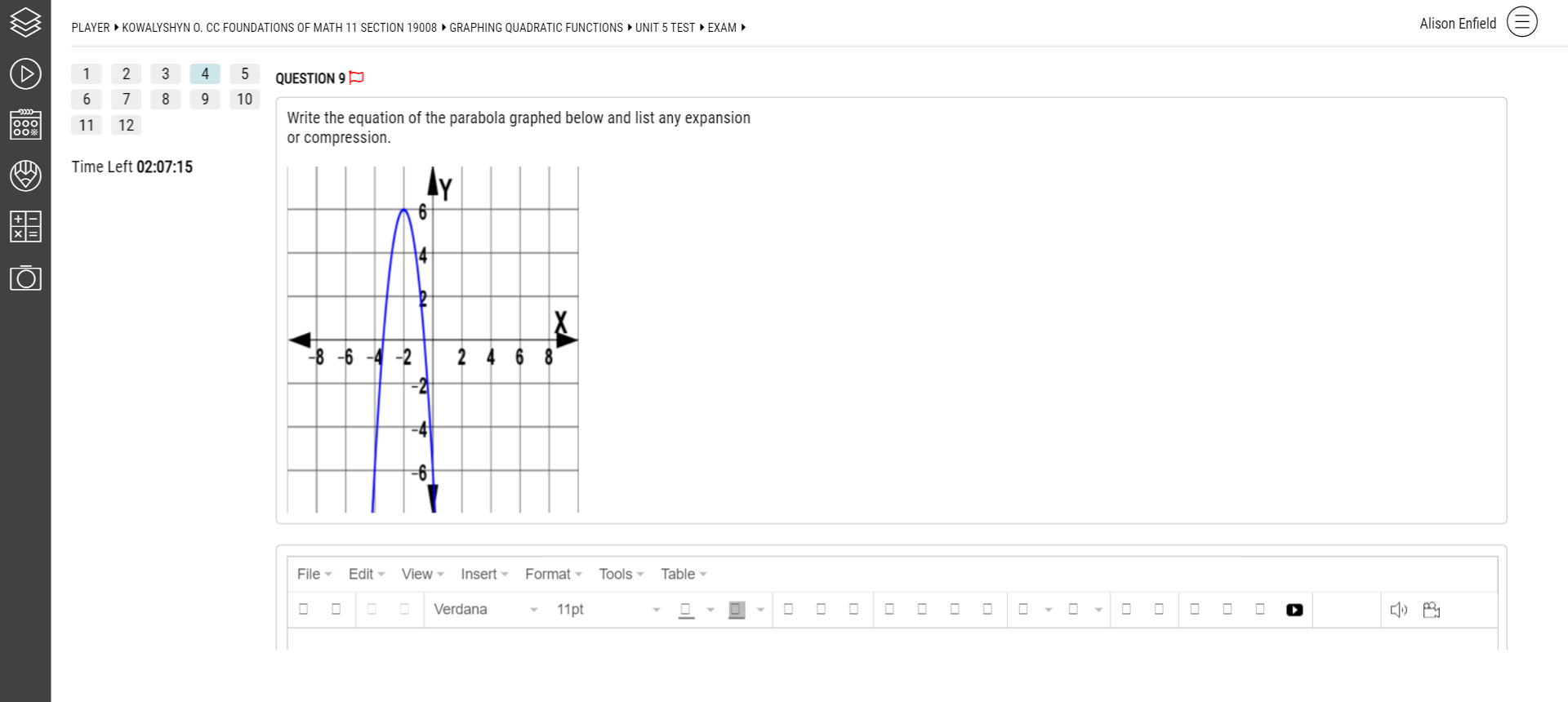 PLAYER KOWALYSHYN O. CC FOUNDATIONS OF MATH 11