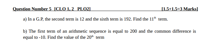 Question Number 5 [CLO 1, 2 PLO2] [1.5+1.5=3