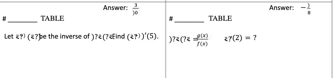 Answer: 3 Answer: - TABLE TABLE 8 Let