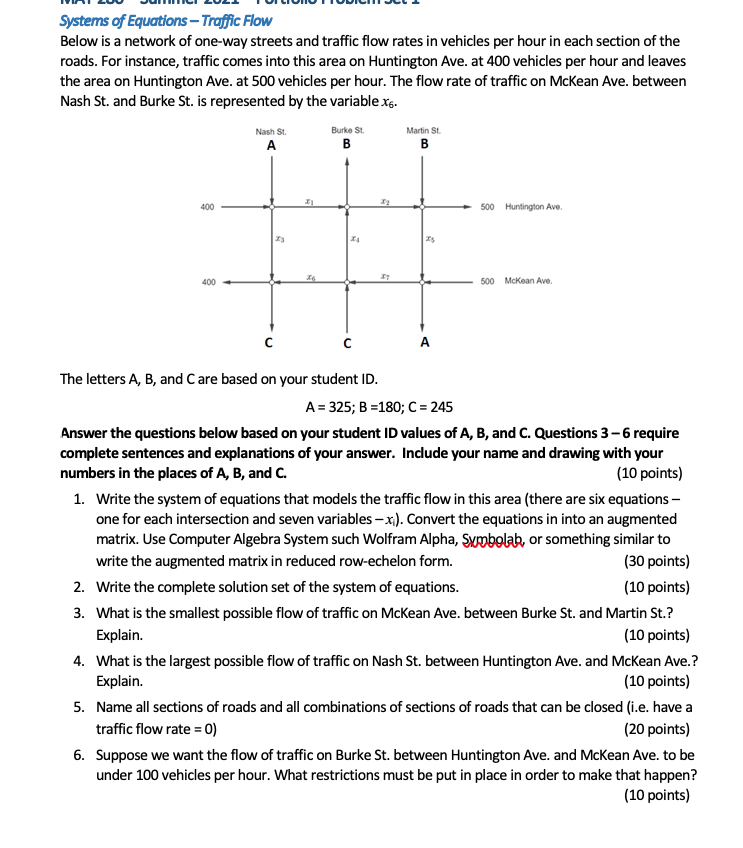 linear algebra Systems of Equations - Traffic