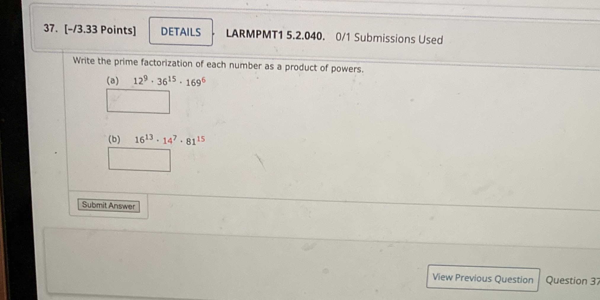 37. [-/3.33 Points] DETAILS LARMPMT1 5.2.040. 0/1