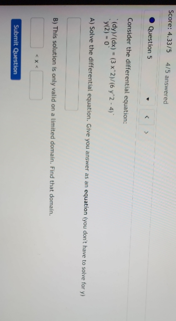 solve the differential Equation Score: 4.33/5 4/5
