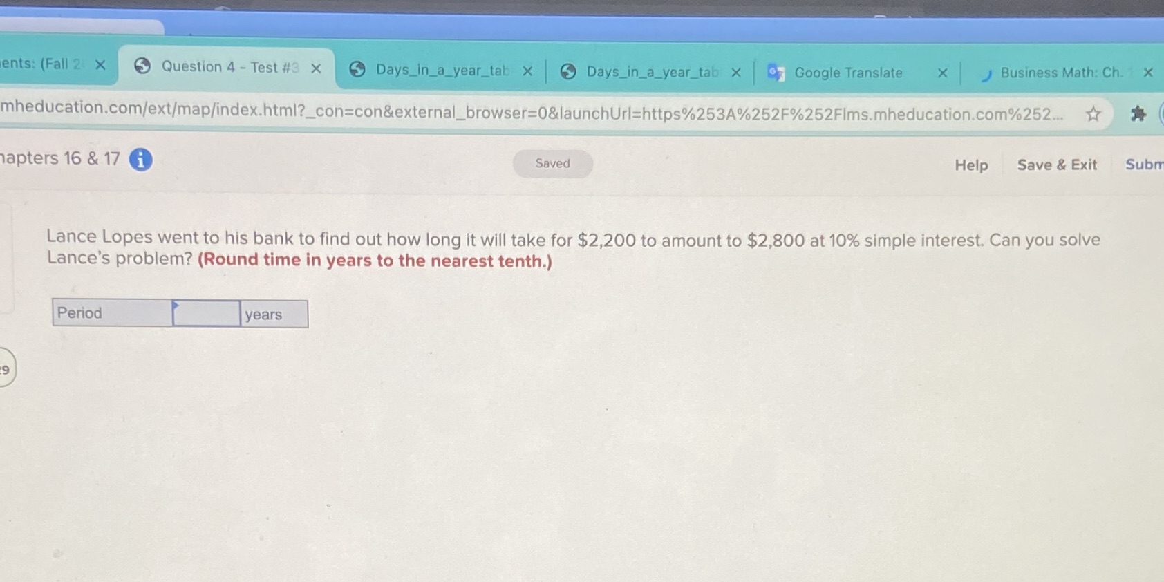 ents: (Fall 2 X Question 4 - Test #3 x