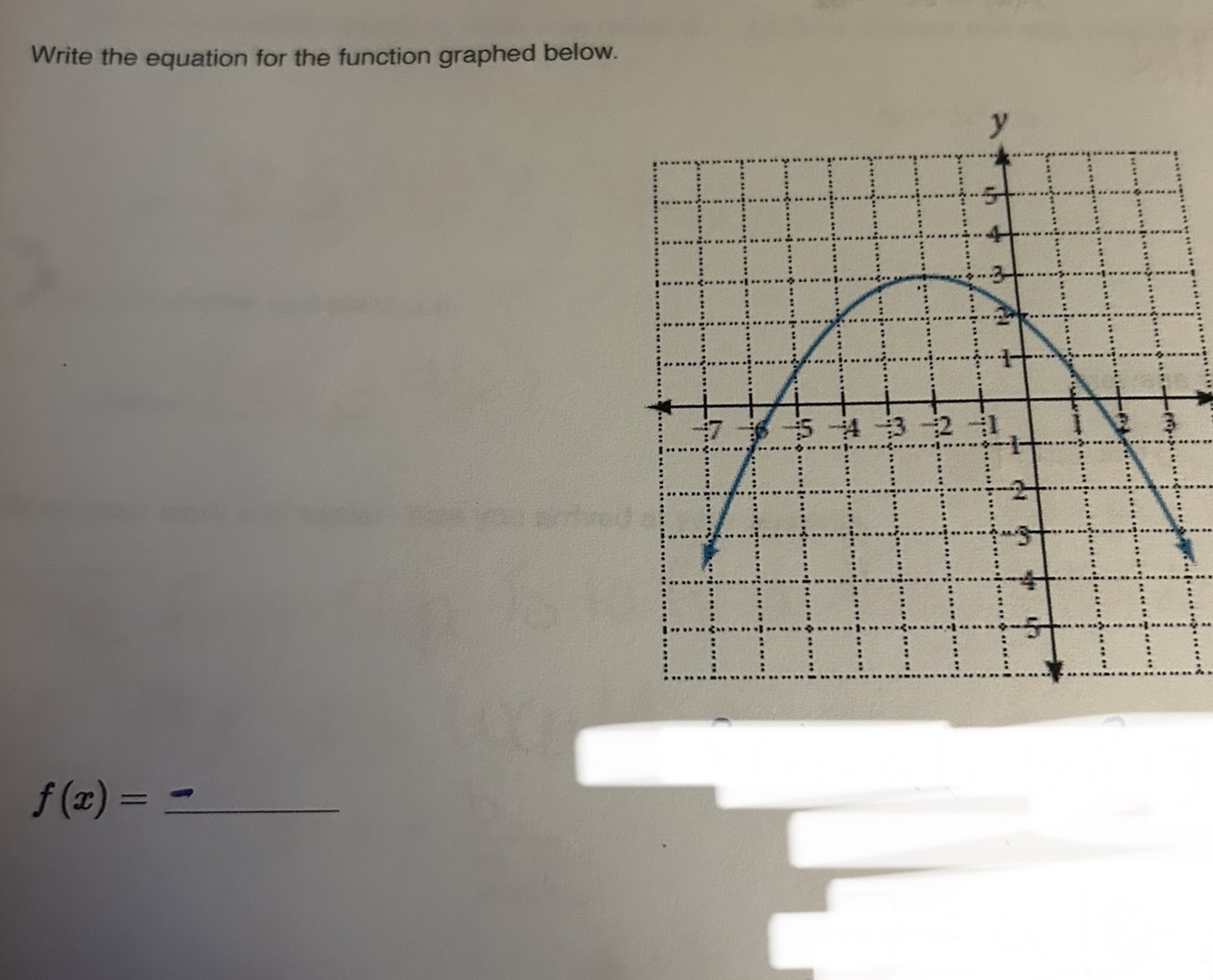 Write the equation for the function below \f