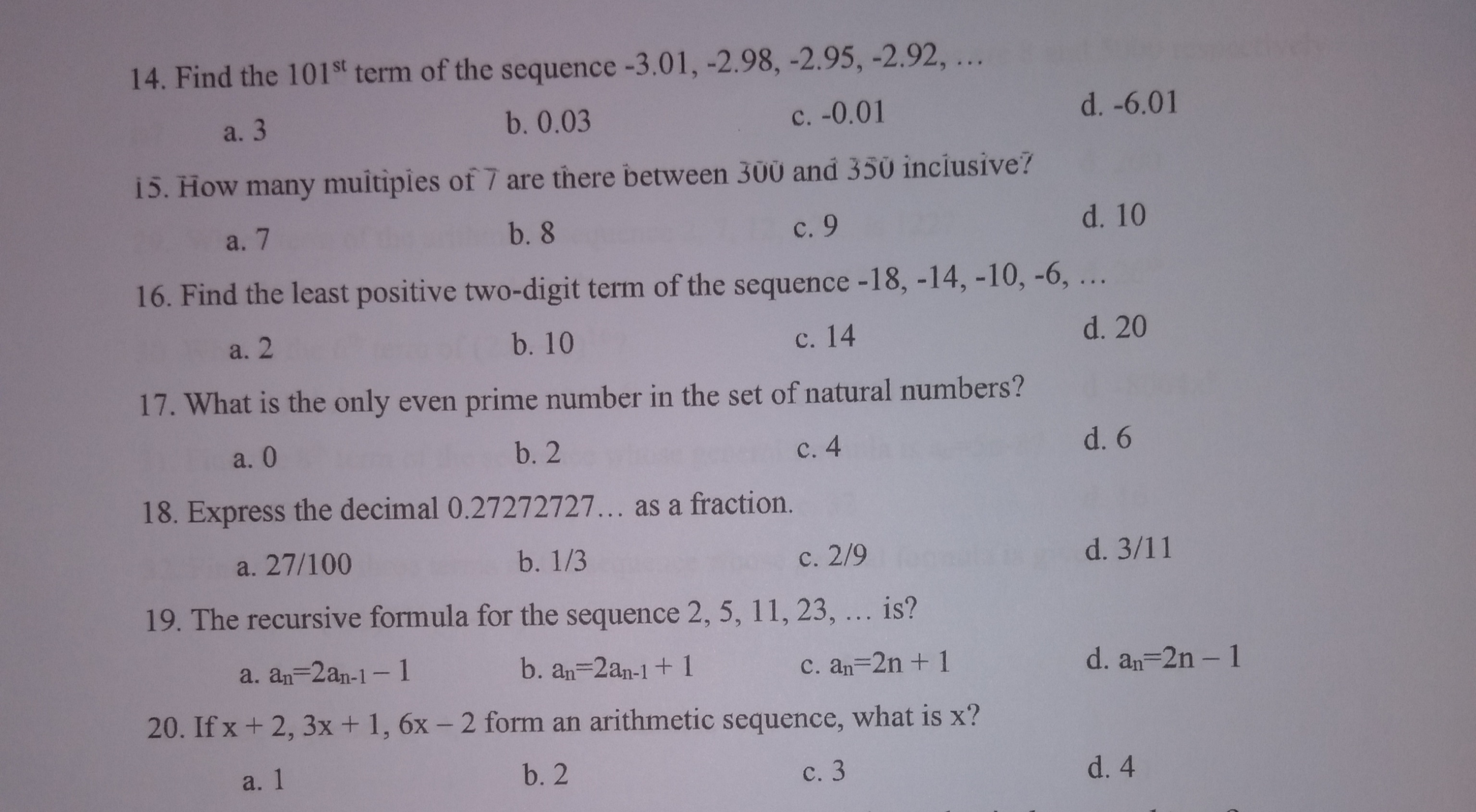 Read and understand each item carefully. Write