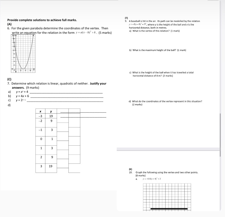 Provide complete solutions to achieve full marks.
