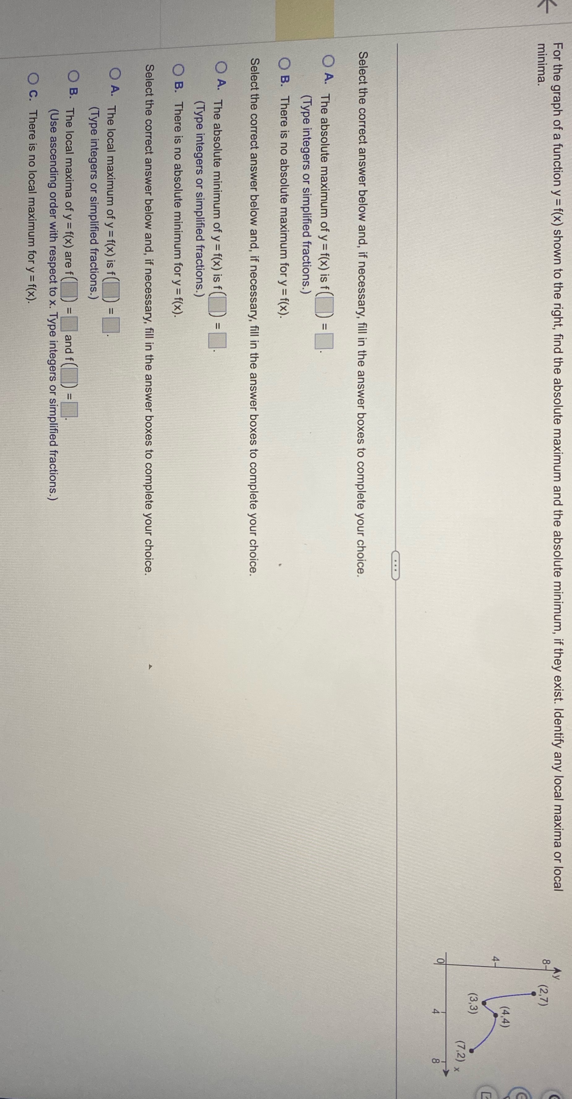 For the graph of a function y = f(x) shown to the