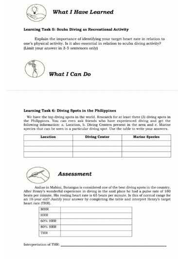 What I Have Learned Learning Task S: Scuba Diving