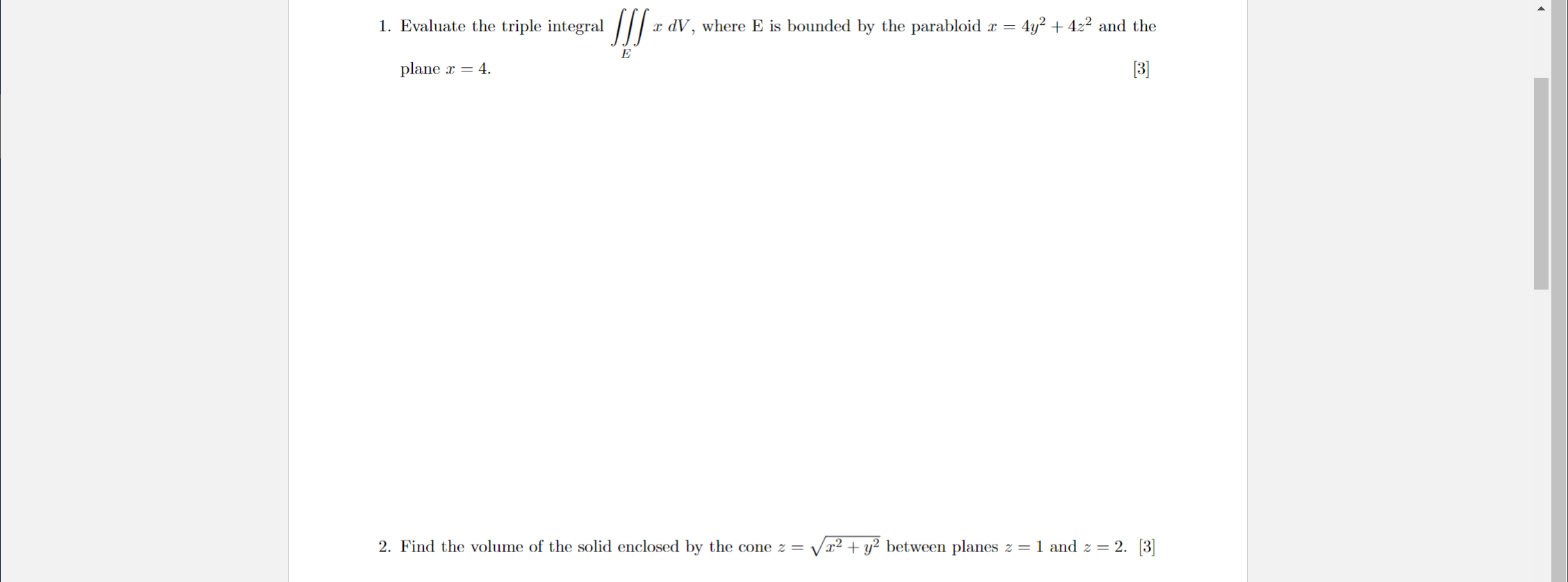 1. Evaluate the triple integral /// 1 (1V, where