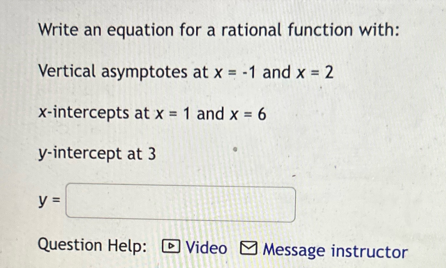 answer for equation for a rational function with