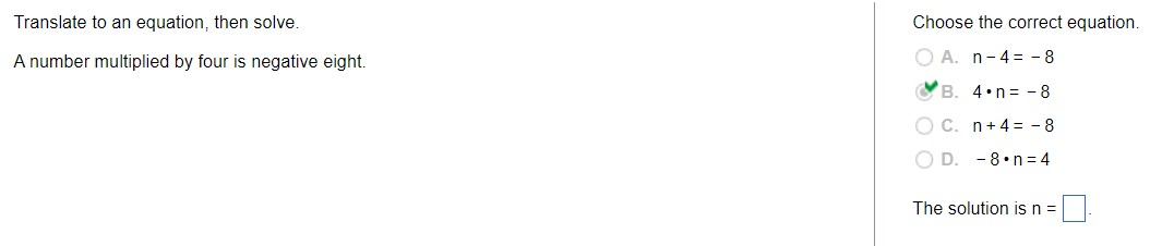 Translate to an equation, then solve. Choose the