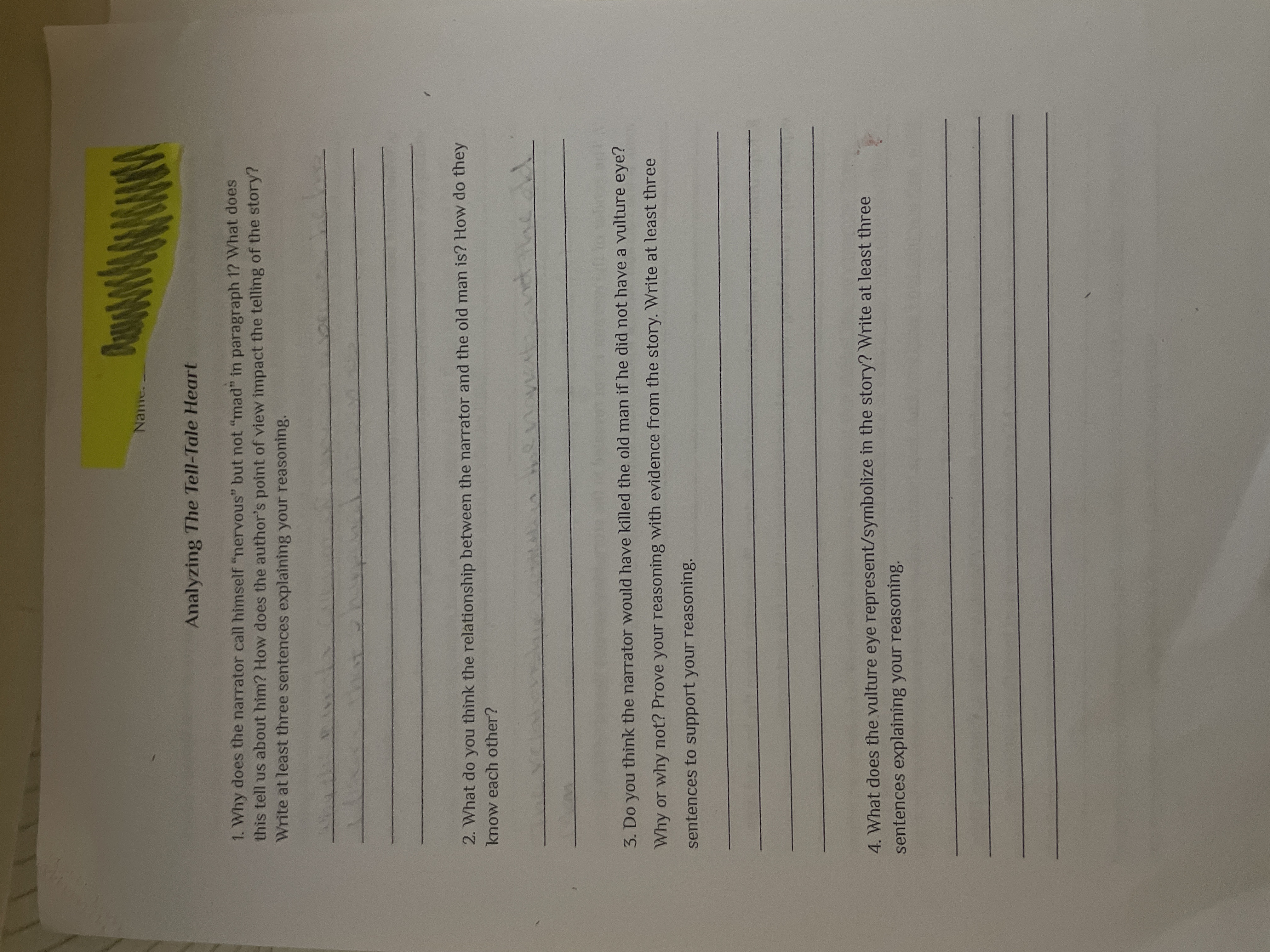 Name. - Analyzing The Tell-Tale Heart 1. Why does