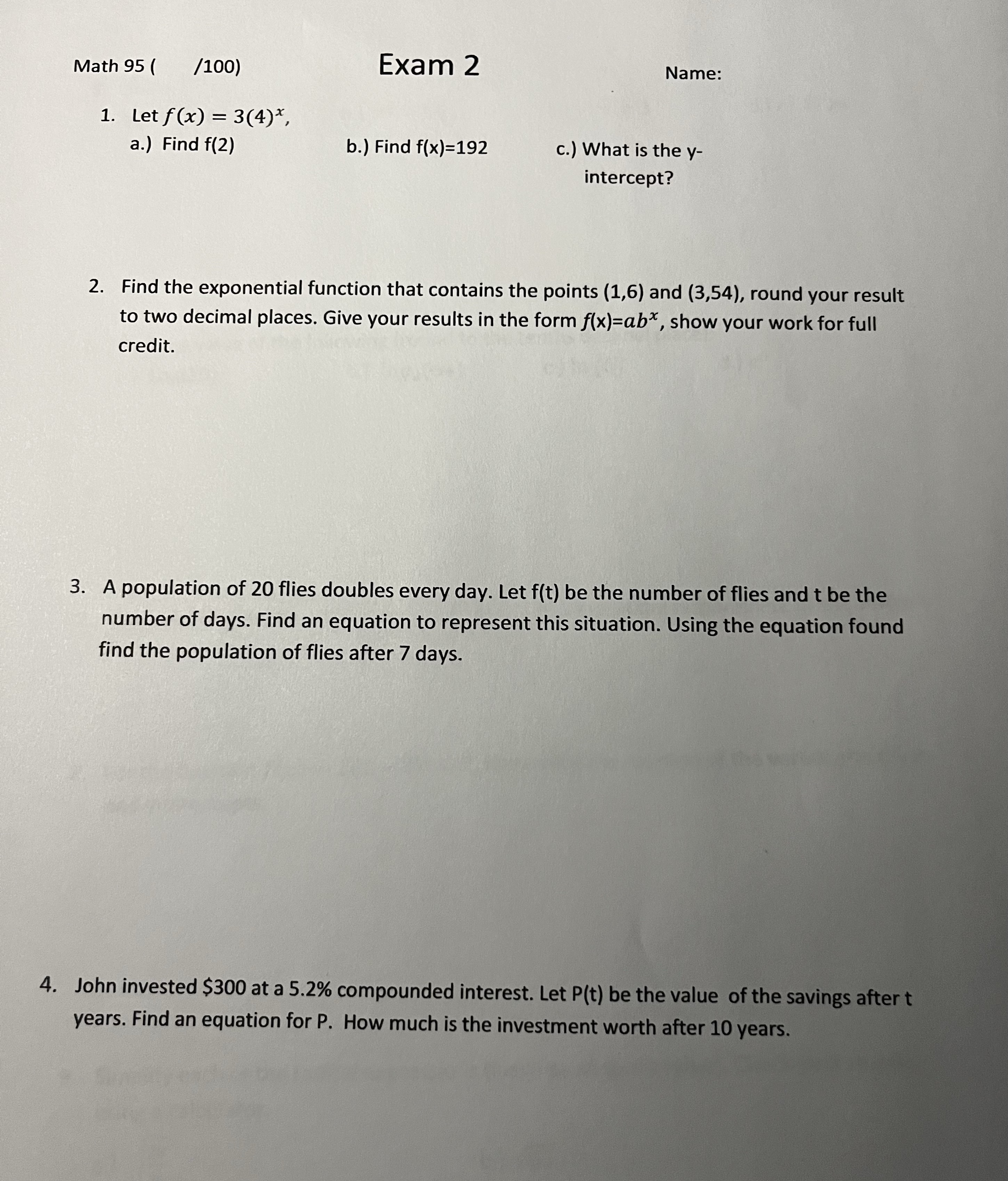 Please answer each question showing full work ,