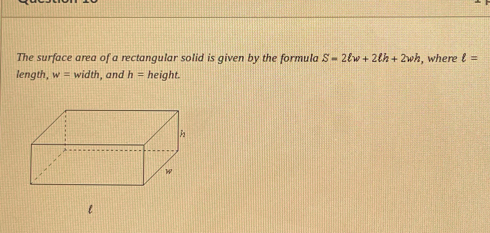 The surface area of a rectangular solid is given