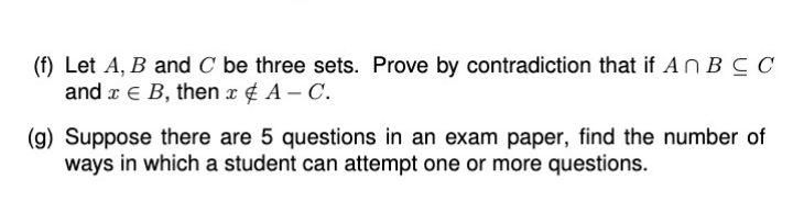 kindly solve it (f) Let A, B and C be three sets.
