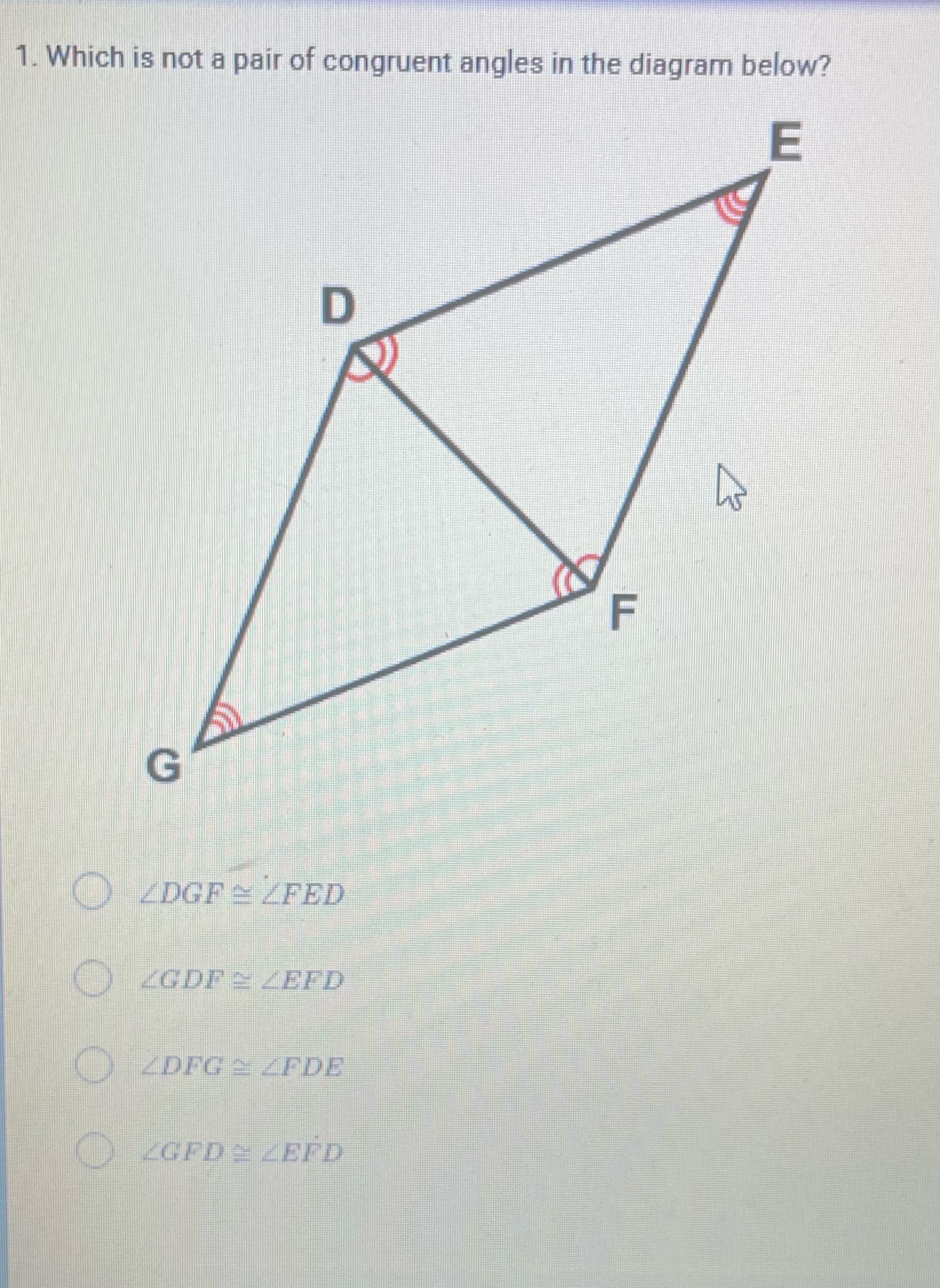 Which is not a pair of congruent angles in the