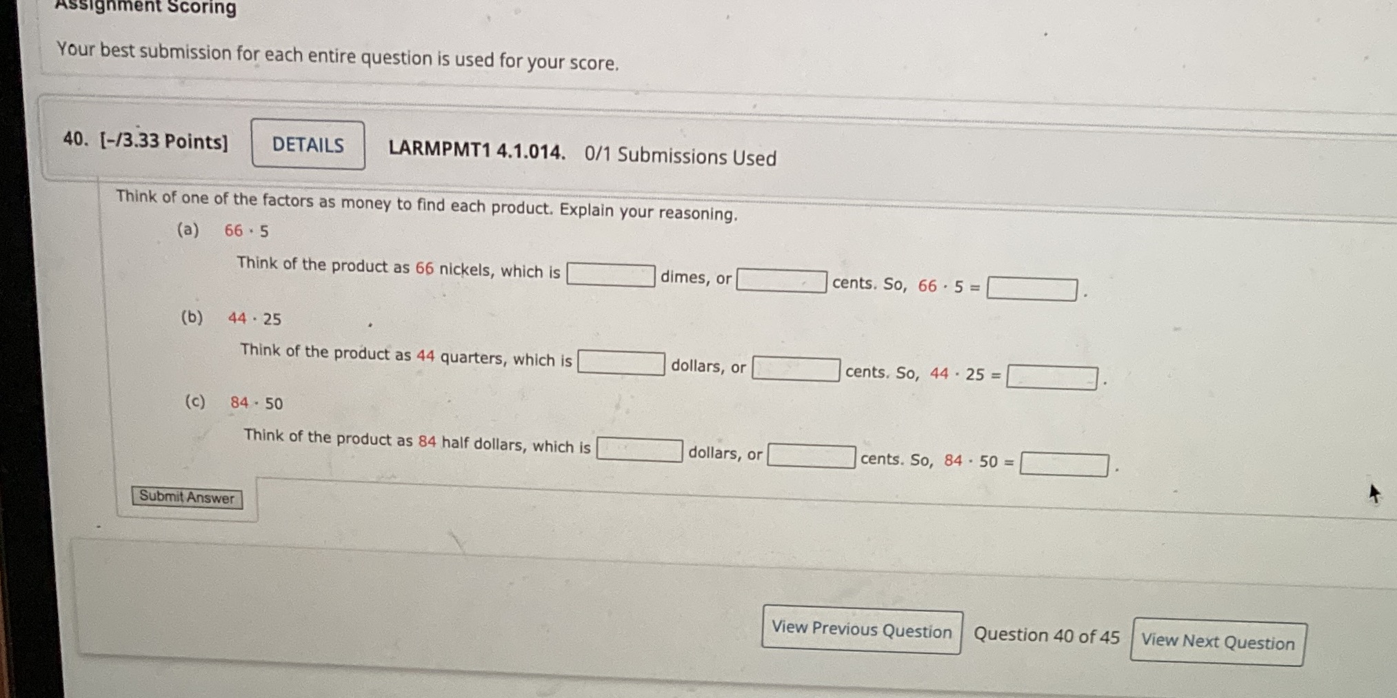 Assignment Scoring Your best submission for each