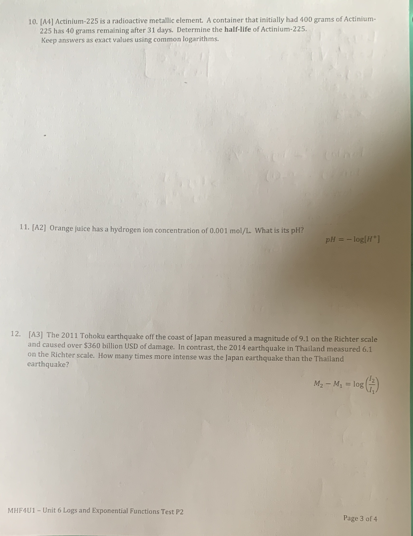 10. [A4] Actinium-225 is a radioactive metallic