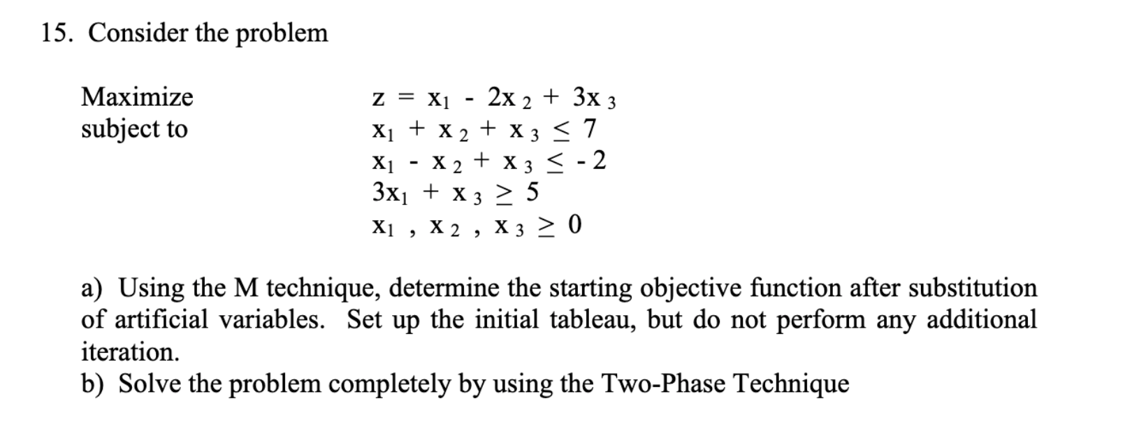 15. Consider the problem Maximize Z = X1 - 2x 2 +