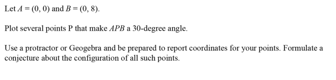 Let A = (0, 0) and B = (0, 8). Plot several