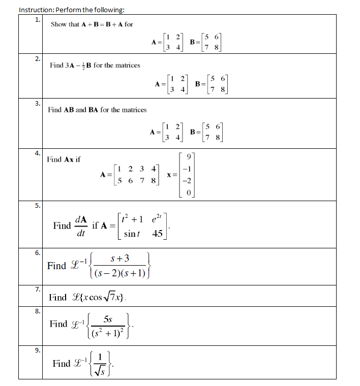 Instruction: Perform the following: 1. Show that