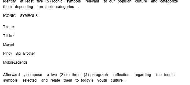 Identity at least five (5) iconic symbols