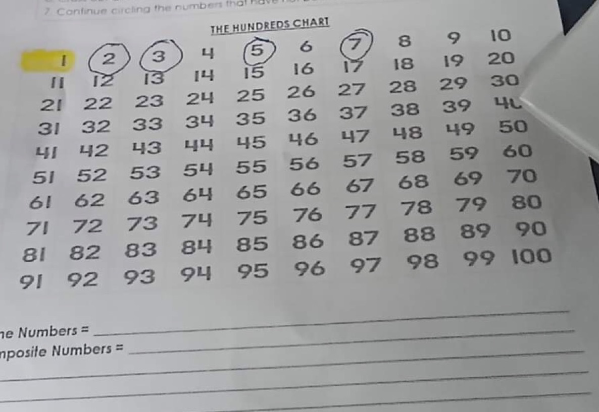 Directions: Find the PRIME and COMPOSITE NUMBERS