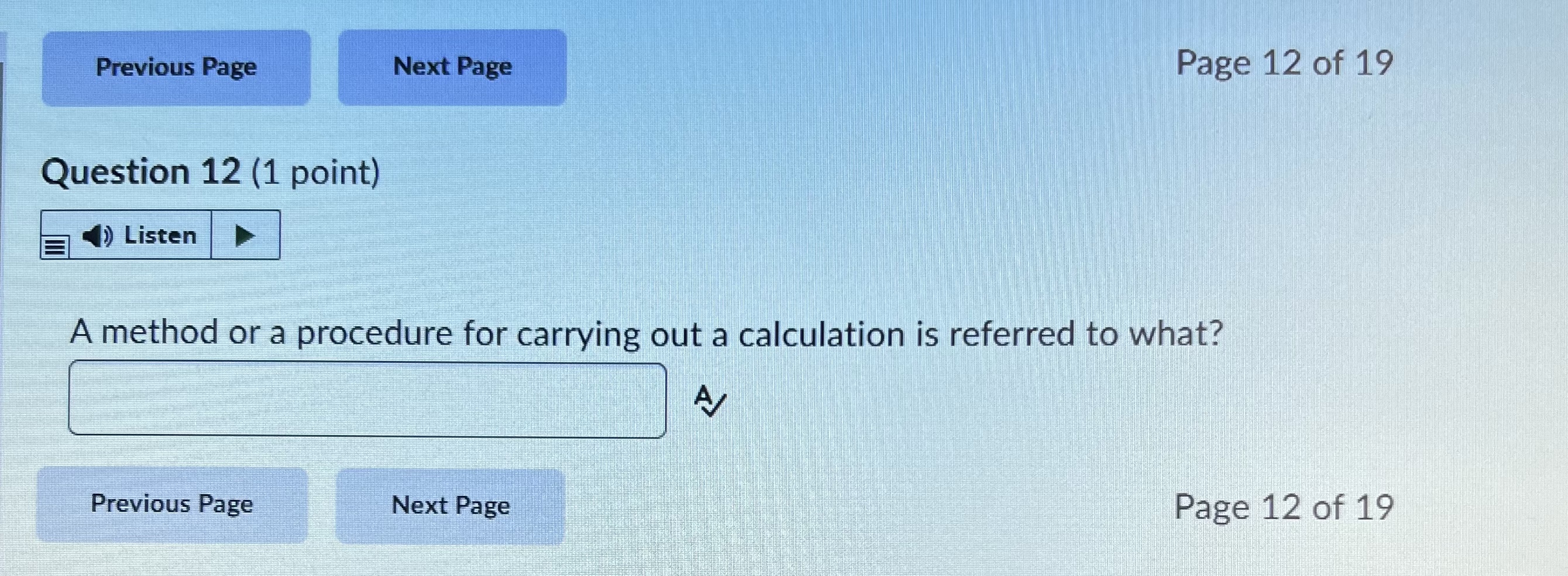 Previous Page Next Page Page 12 of 19 Question 12