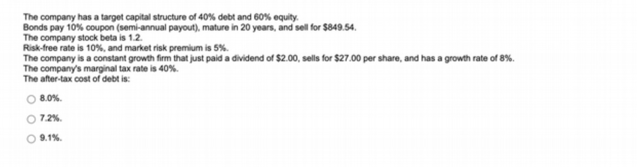 The company has a target capital structure of 40%