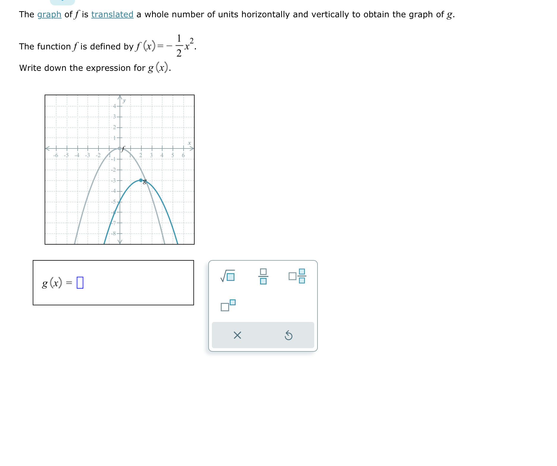 The graph of f is translated a whole number of