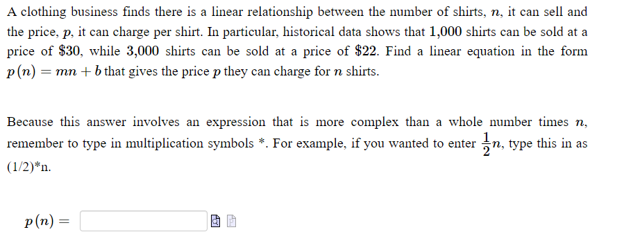 A clothing business nds There is a linear