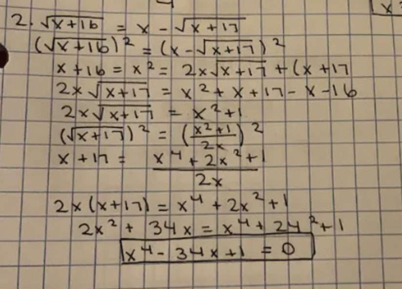 X - J* + 1] (VX+16)R= ( X - J X + 17) 2 x+16 = X