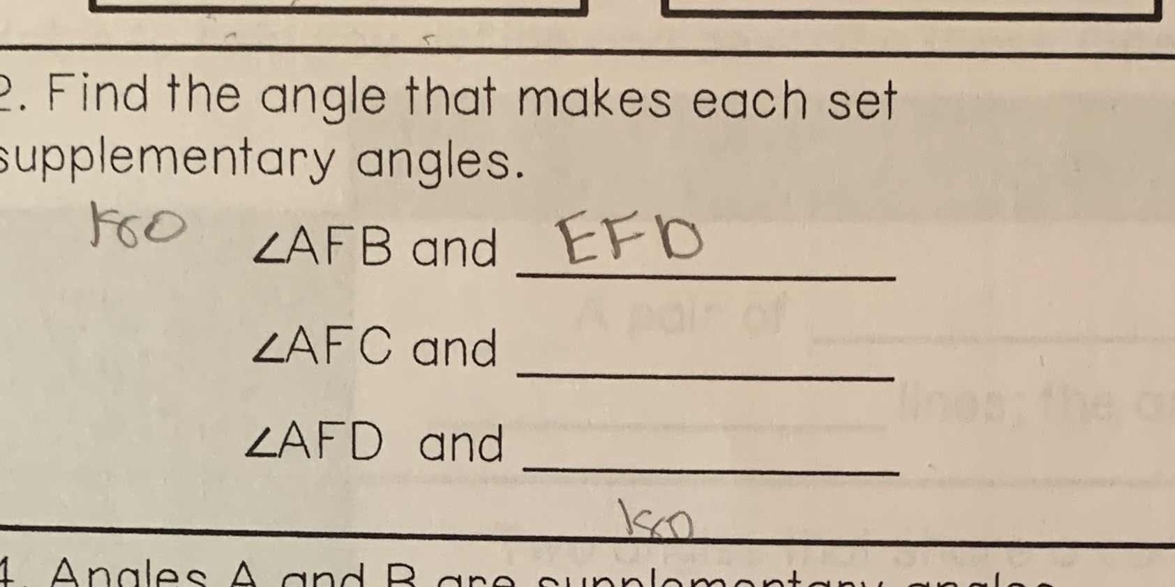 2. Find the angle that makes each set